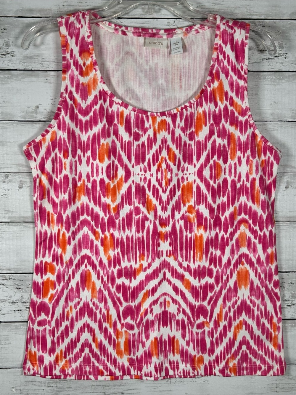Chico’s Tank Top Ikat Pink Orange Cotton Spandex 2/M